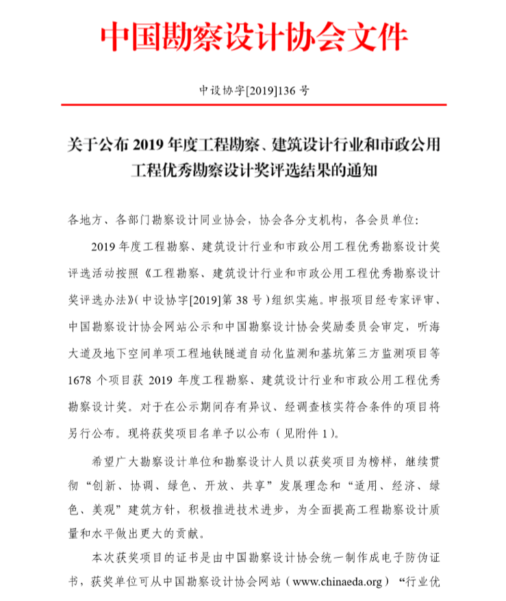 轉(zhuǎn)發(fā)：關(guān)于公布2019年度工程勘察、建筑設(shè)計(jì)行業(yè)和市政公用工程優(yōu)秀勘察設(shè)計(jì)獎(jiǎng)評(píng)選結(jié)果的通知